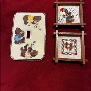 Source Unknown Bear Counted Cross-Stitch Wall Decor Set